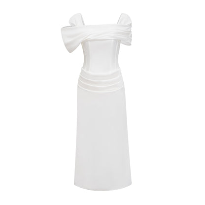 Solara White Draped Midi Dress
