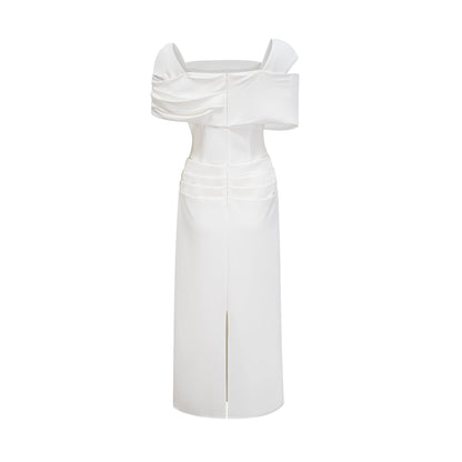 Solara White Draped Midi Dress