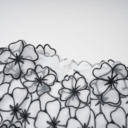 Yaelle White Floral Appliqué Tulle Midi Dress