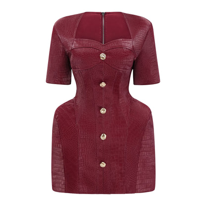 Frankie Red Leather Mini Dress with Decorative Buttons