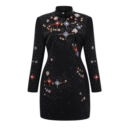 Rosaria Black Embellished Constellation Mini Dress