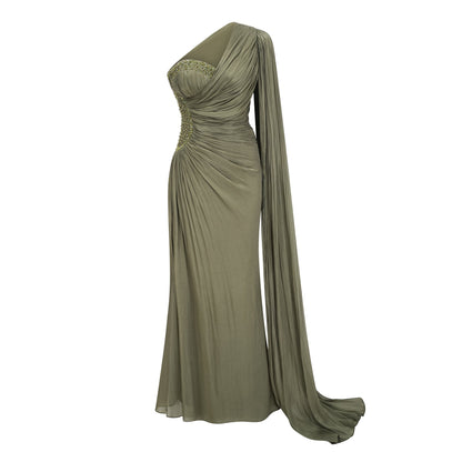 Katrin Green One Shoulder Ruched Maxi Dress