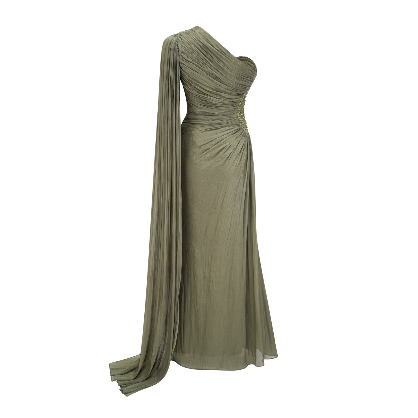 Katrin Green One Shoulder Ruched Maxi Dress
