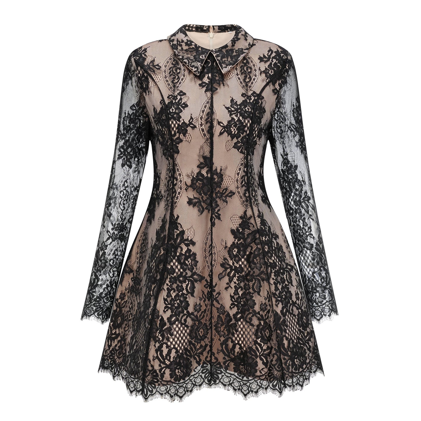 Aleksandra Black Floral Lace Mini Dress
