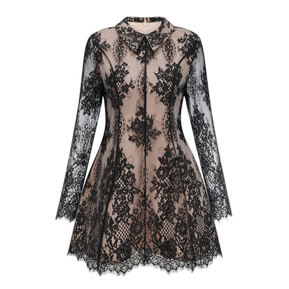 Aleksandra Black Floral Lace Mini Dress