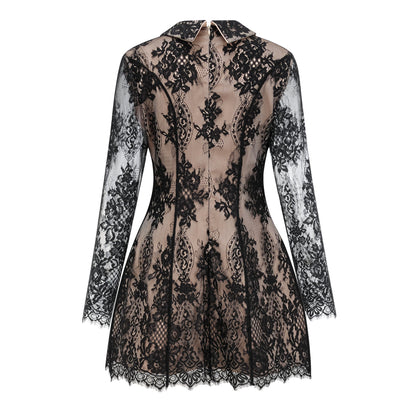 Aleksandra Black Floral Lace Mini Dress