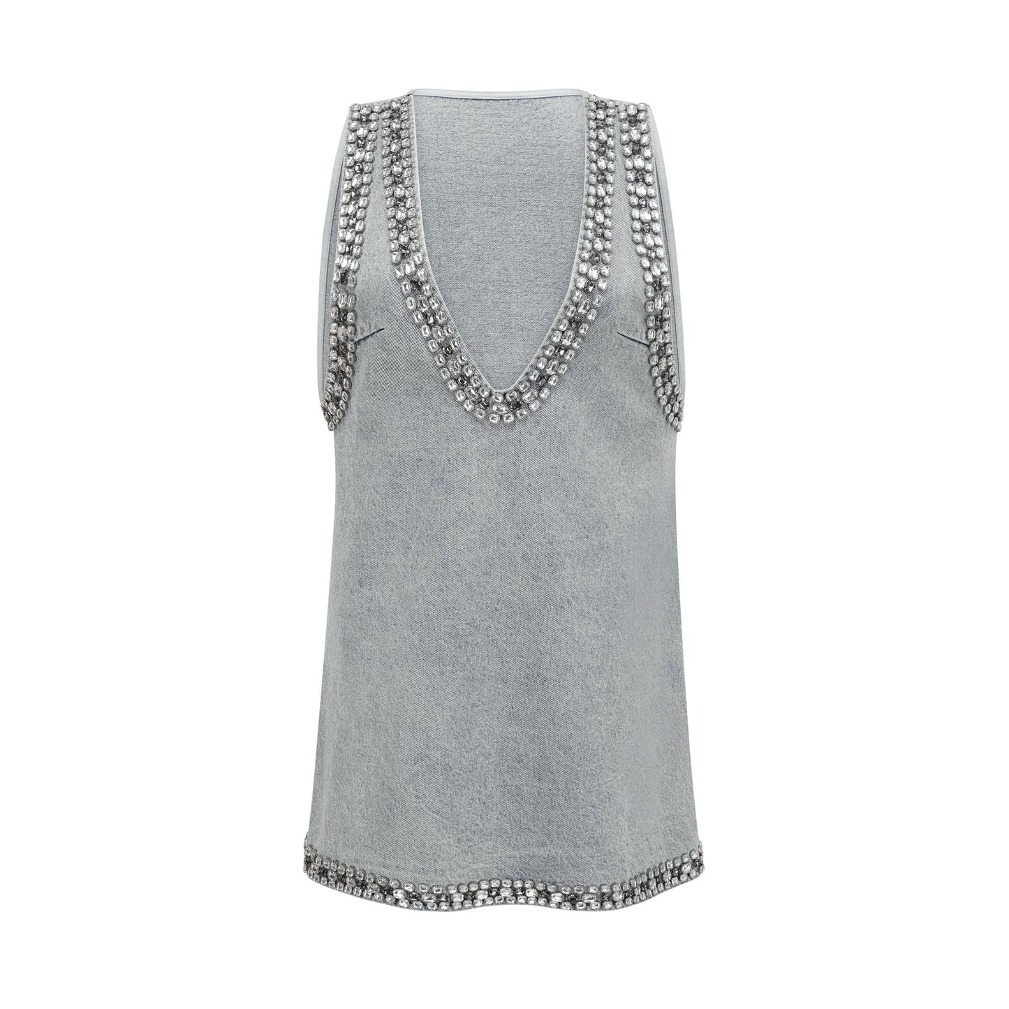 Daphné Mavi Kristal Kolsuz Denim Mini Elbise