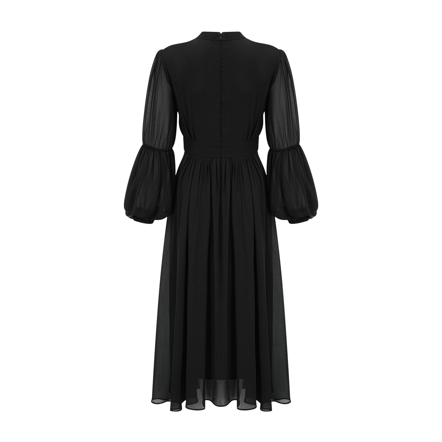 Viviane Black Pleated Button-Front Midi Dress