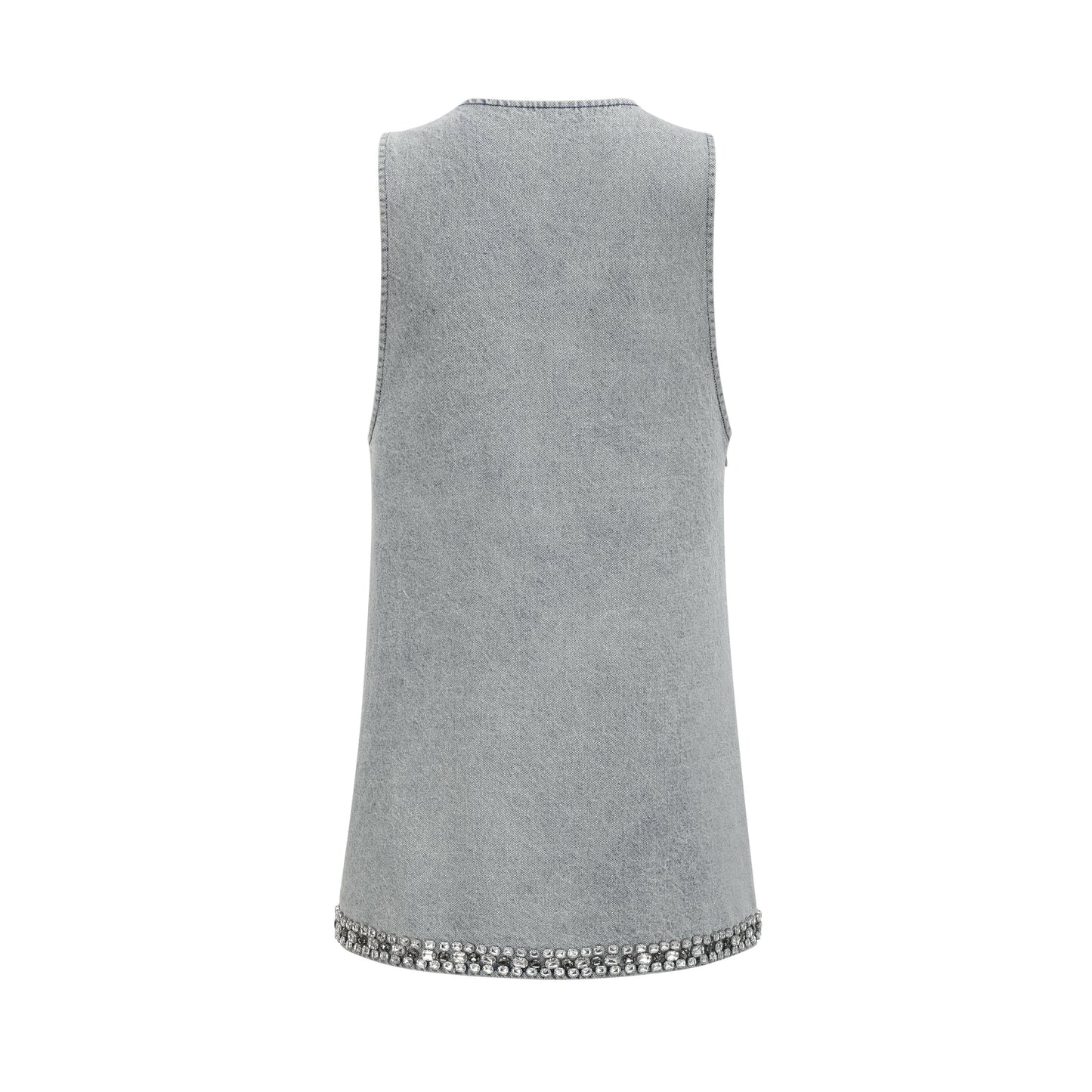 Daphné Mavi Kristal Kolsuz Denim Mini Elbise