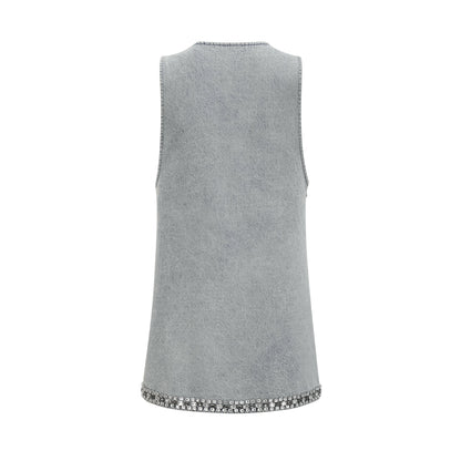 Daphné Mavi Kristal Kolsuz Denim Mini Elbise