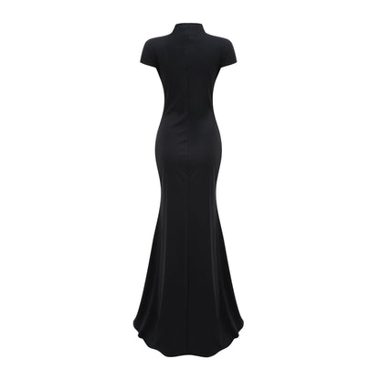Andrea Black Keyhole Maxi Dress with High Thigh Slit