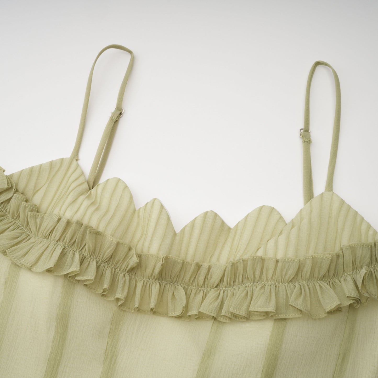 Matcha Ruffled Shirred Tulle Maxi Dress