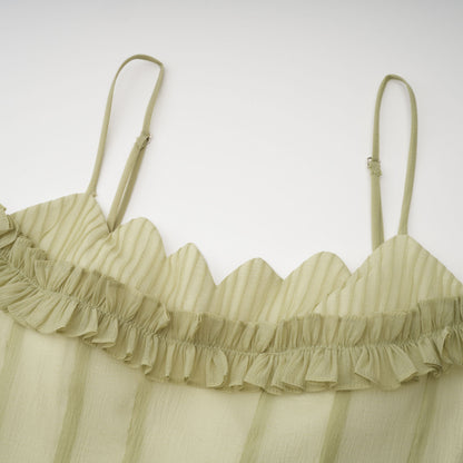 Matcha Ruffled Shirred Tulle Maxi Dress