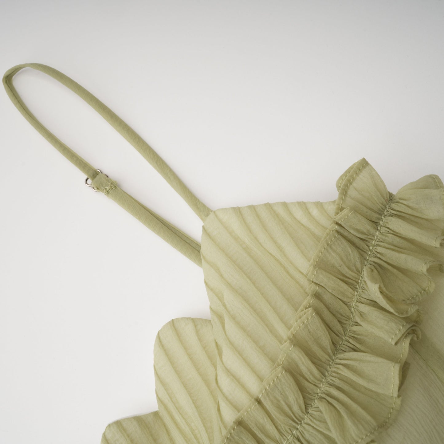 Matcha Ruffled Shirred Tulle Maxi Dress