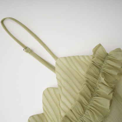 Matcha Ruffled Shirred Tulle Maxi Dress