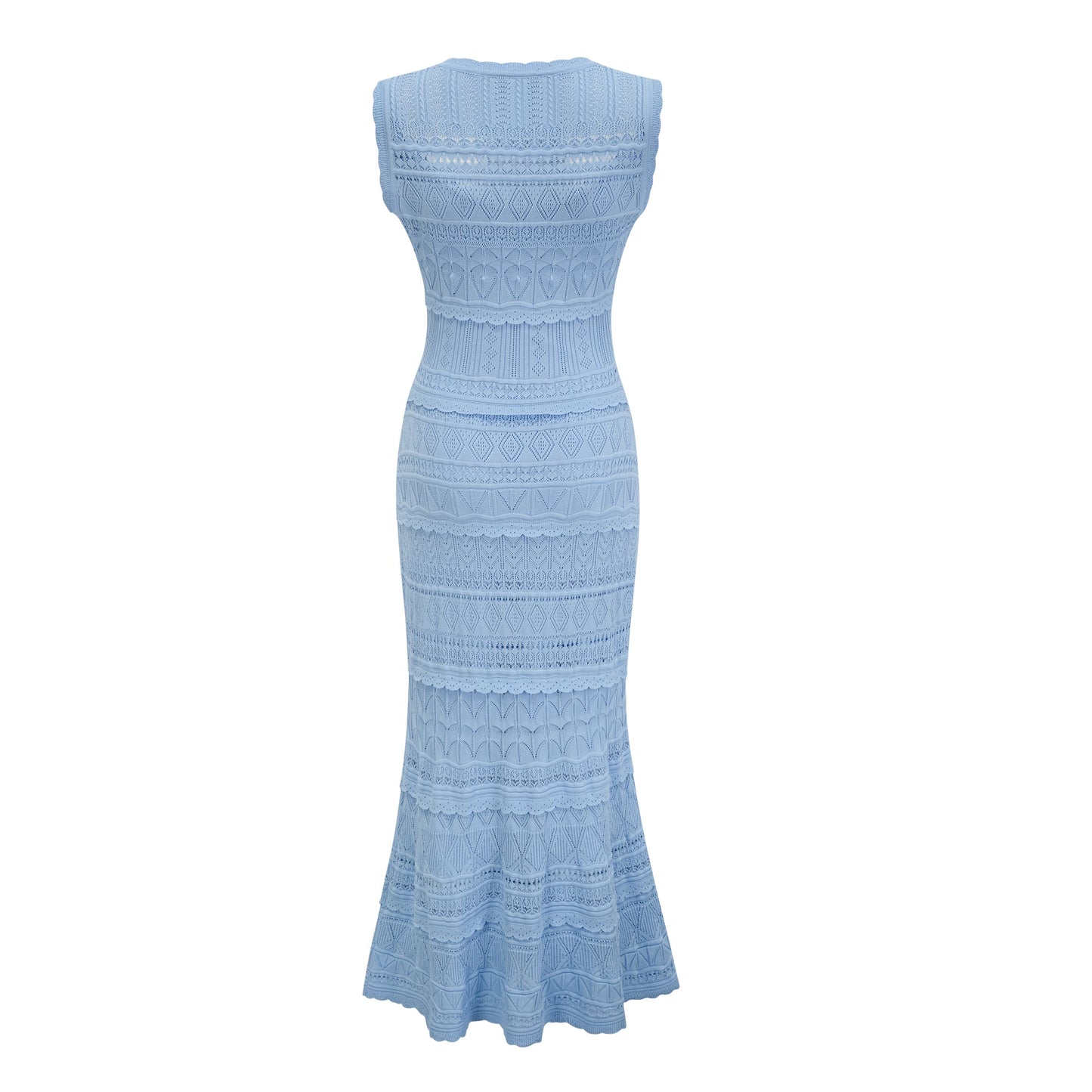 Mailys Blue Ruffled-Trim Crochet-Knit Midi Dress