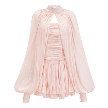 Bernice Pink Glossy Cape & Dress Set