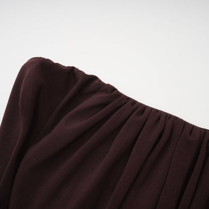 Honoria Chocolate Brown Off Shoulder Maxi Dress