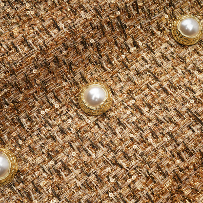 Arna Gold Round Neck Tweed Mini Dress
