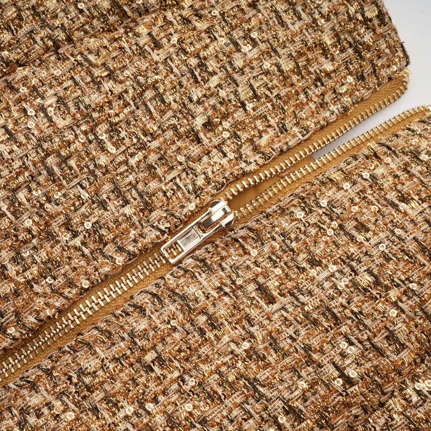 Arna Gold Round Neck Tweed Mini Dress