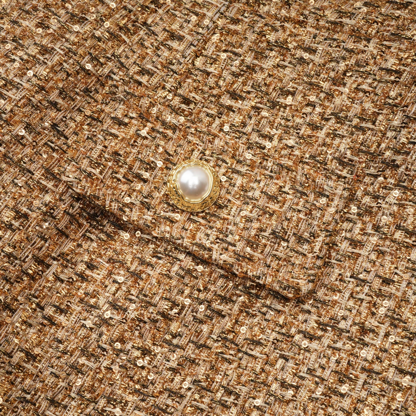 Arna Gold Round Neck Tweed Mini Dress