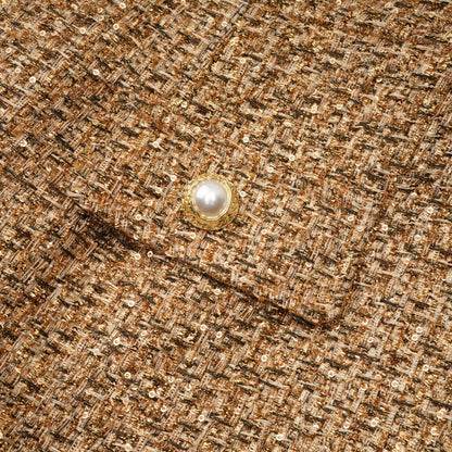 Arna Gold Round Neck Tweed Mini Dress