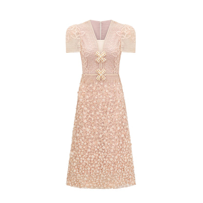 Bérengère Neutrals Faux-flower Crochet Midi Dress