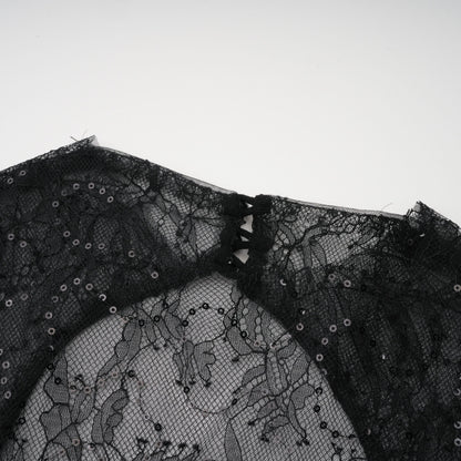 Velia Black Lace Glitter Tulle Maxi Gown