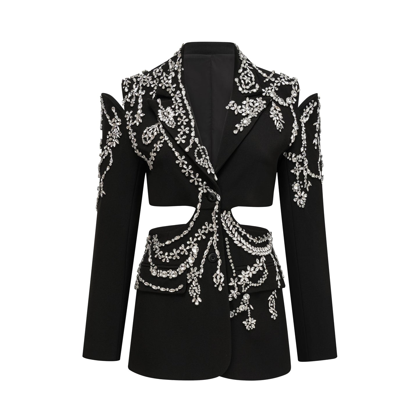 Audrey Black Crystal-Embellished Cut-Out Jacket