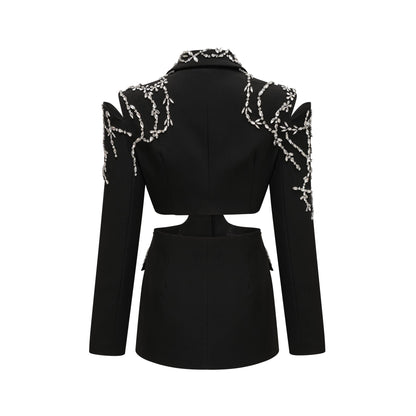 Audrey Siyah Kristal Süslemeli Cut-Out Ceket