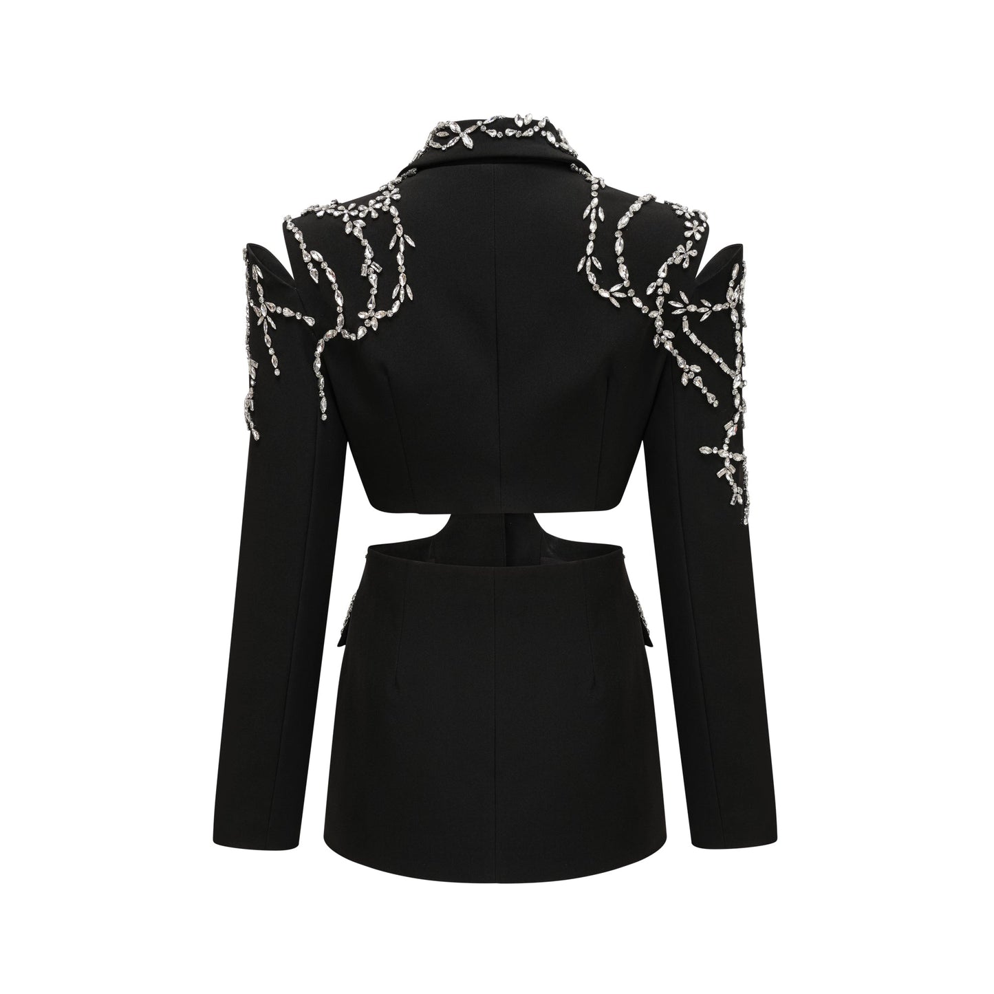 Audrey Black Crystal-Embellished Cut-Out Jacket