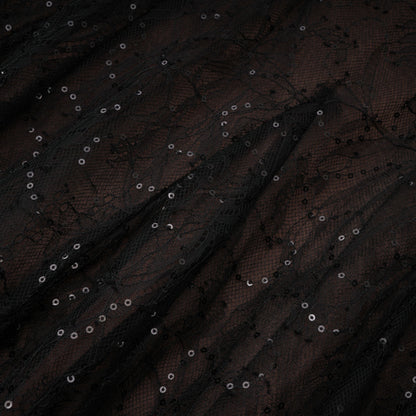 Velia Black Lace Glitter Tulle Maxi Gown