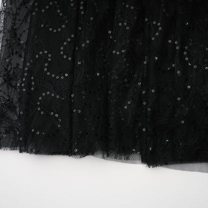 Velia Black Lace Glitter Tulle Maxi Gown