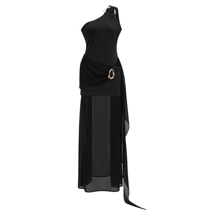 Tiziana Black One Shoulder Cut Out Maxi Dress