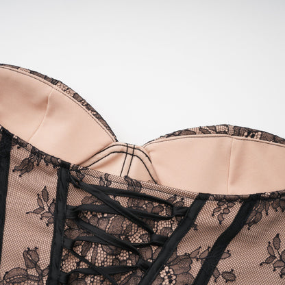 Urszula Black Floral Lace Corset Maxi Dress