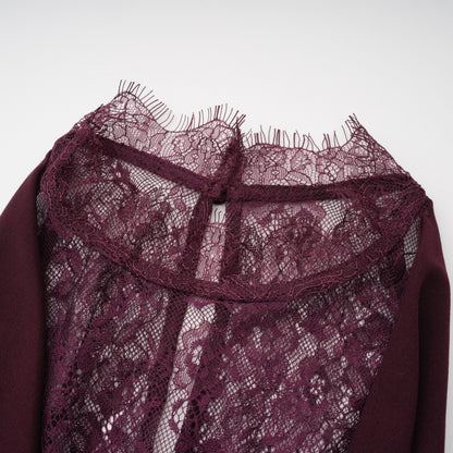 Gioconda Burgundy Halterneck Lace Panel Maxi Dress