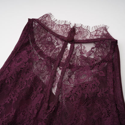 Gioconda Burgundy Halterneck Lace Panel Maxi Dress