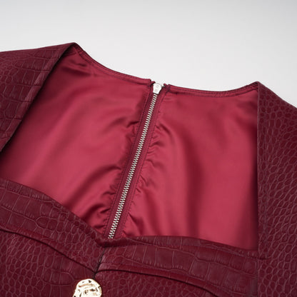 Frankie Red Leather Mini Dress with Decorative Buttons