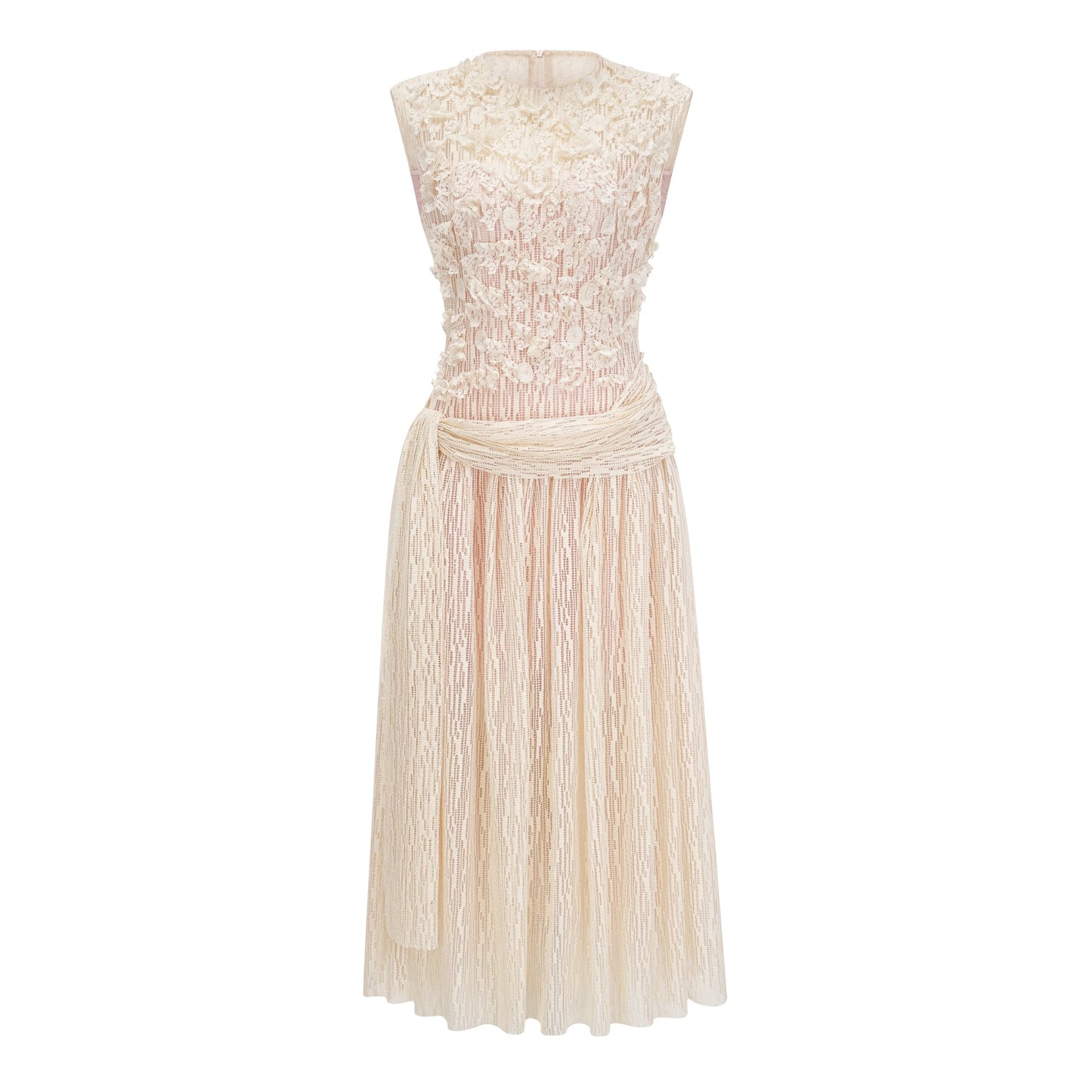 Cynthia Neutrals 3D Petal Textured Midi Dress
