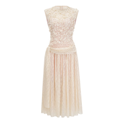 Cynthia Neutrals 3D Petal Textured Midi Dress