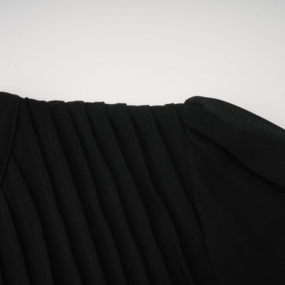 Viviane Black Pleated Button-Front Midi Dress