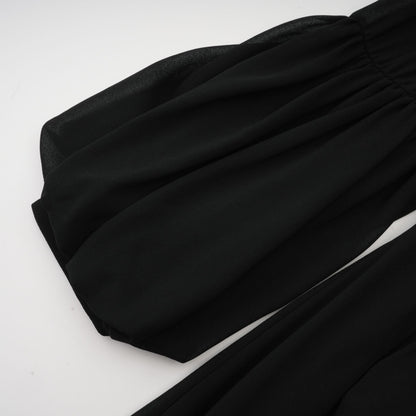 Viviane Black Pleated Button-Front Midi Dress