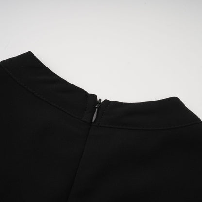 Viviane Black Pleated Button-Front Midi Dress