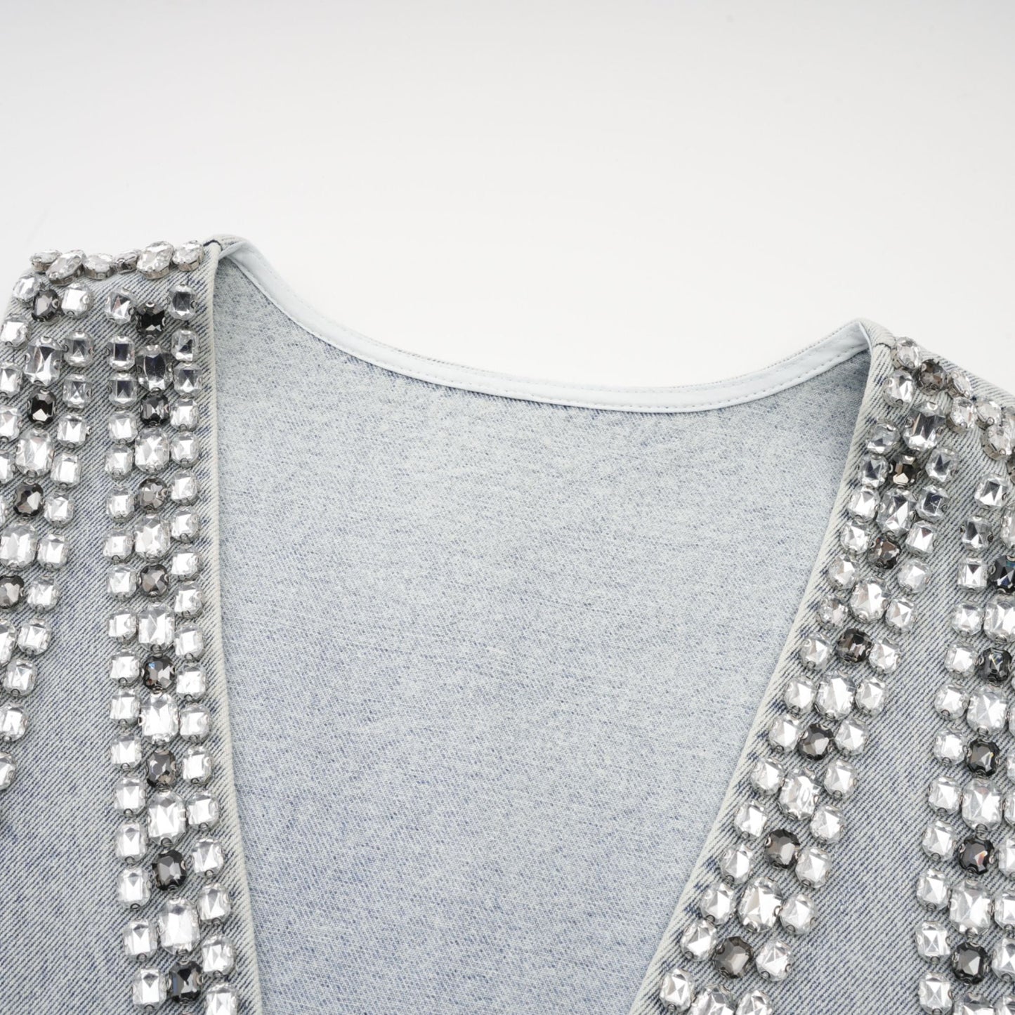 Daphné Mavi Kristal Kolsuz Denim Mini Elbise