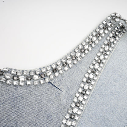 Daphné Mavi Kristal Kolsuz Denim Mini Elbise