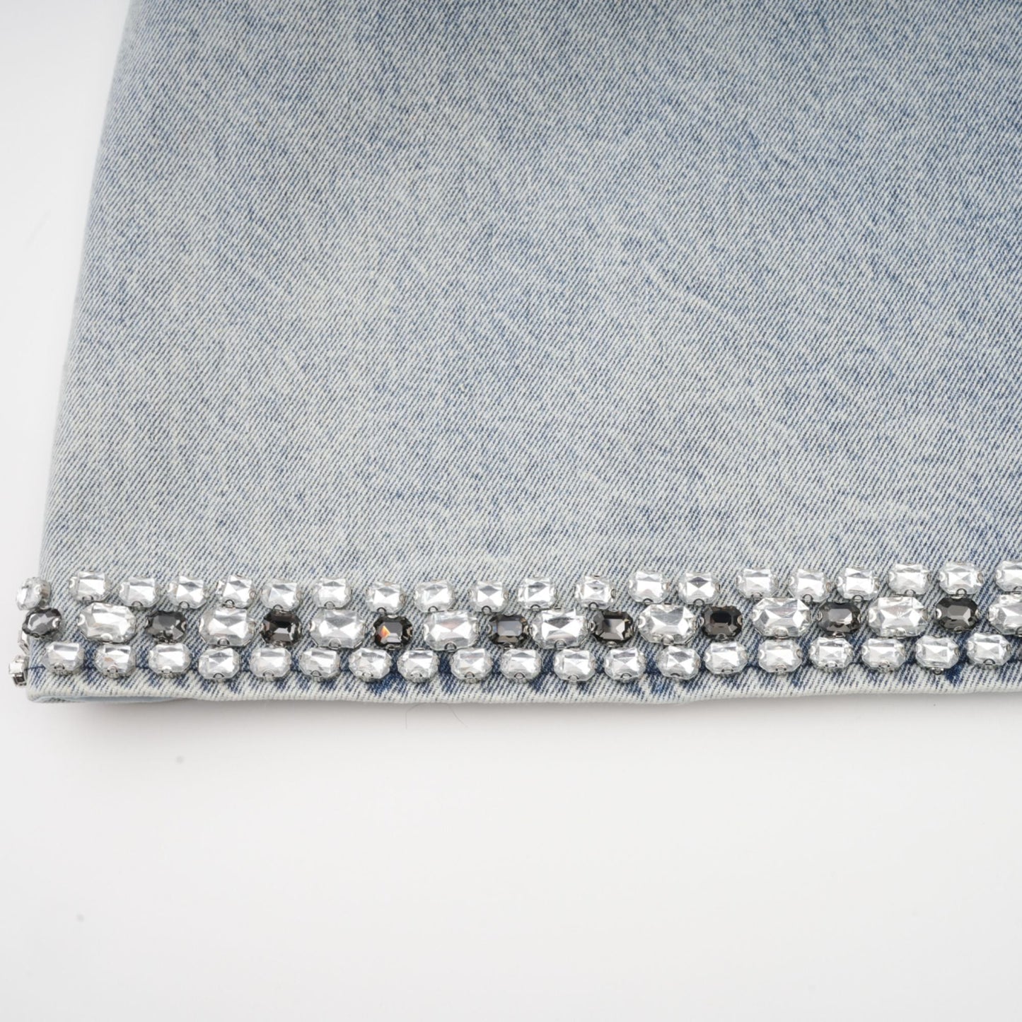 Daphné Mavi Kristal Kolsuz Denim Mini Elbise