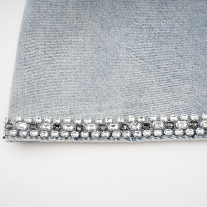 Daphné Mavi Kristal Kolsuz Denim Mini Elbise