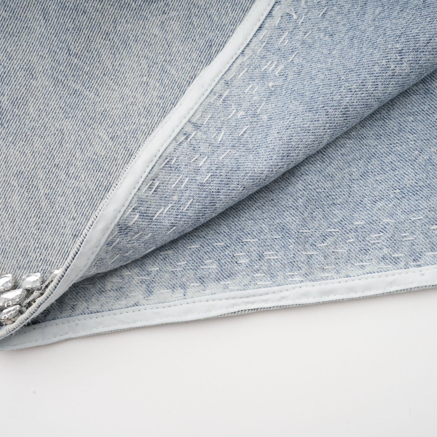 Daphné Mavi Kristal Kolsuz Denim Mini Elbise