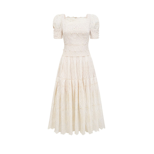 Anaïs Suni İnci Taşlı Cut-Out Midi Elbise