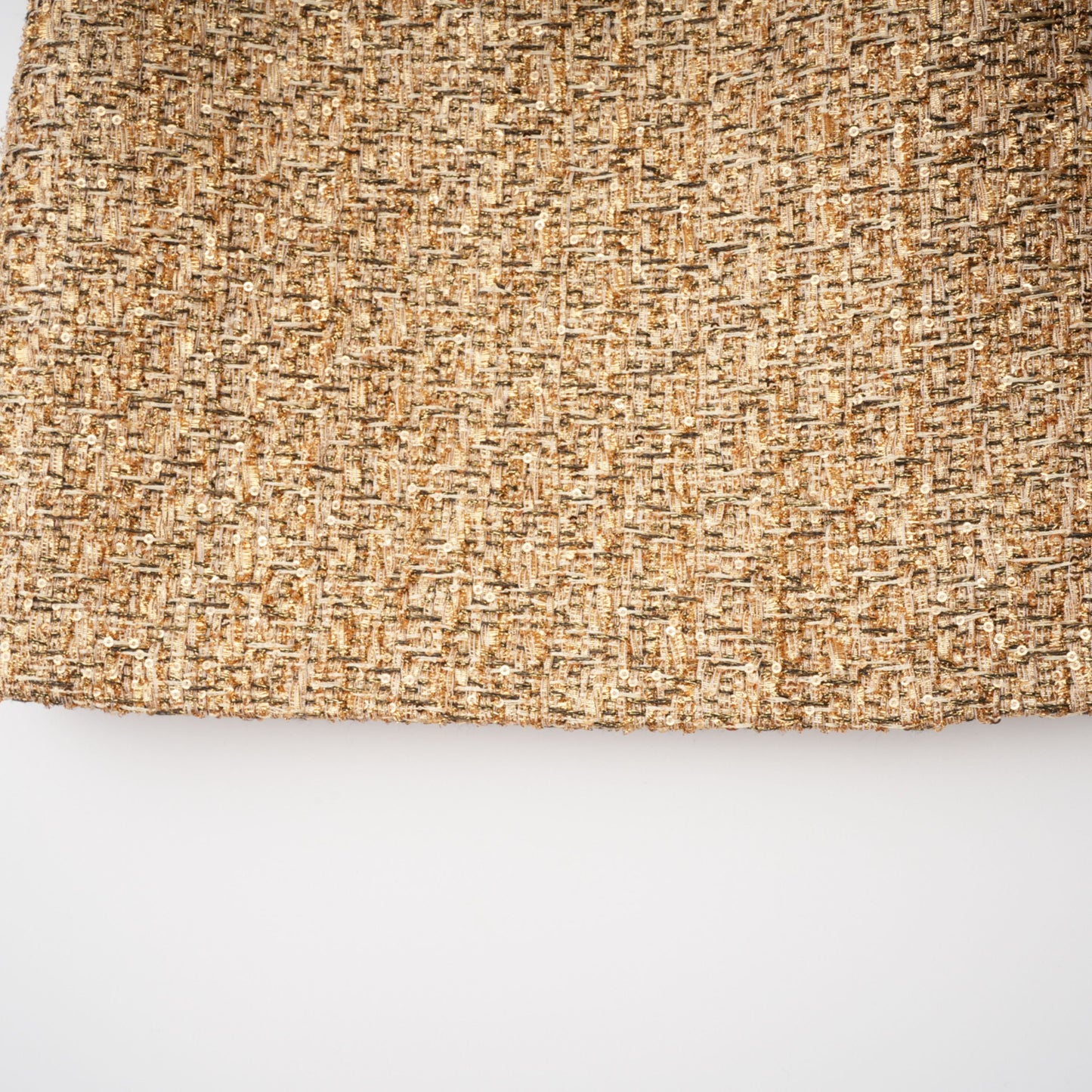 Arna Gold Sweetheart Neckline Tweed Mini Dress